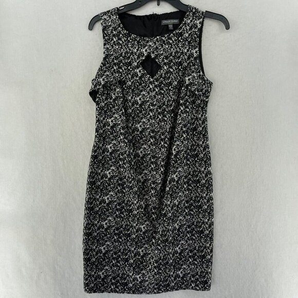 A Pea In The Pod Sheath Dress Women's S Black White Chevron Cutout Sleeveless - Picture 1 of 9